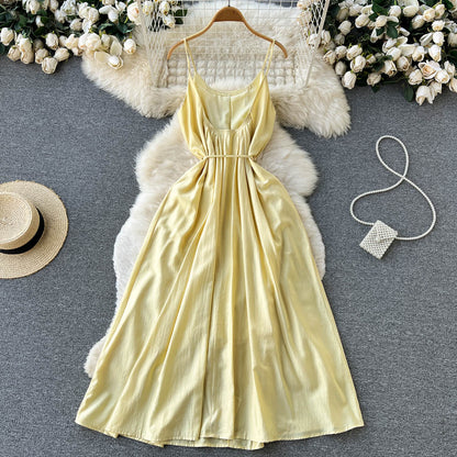 Gelbes A-Linien-Kurzkleid, modisches Kleid RF0040