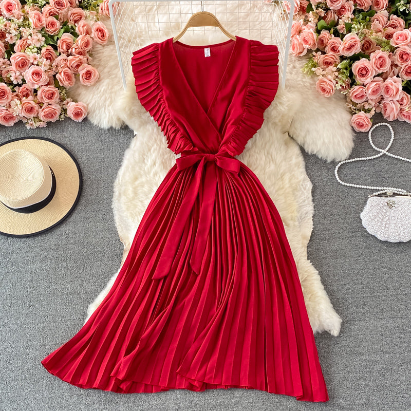 Einfaches V-Ausschnitt Chiffon Kurzes Kleid Modekleid RF0027