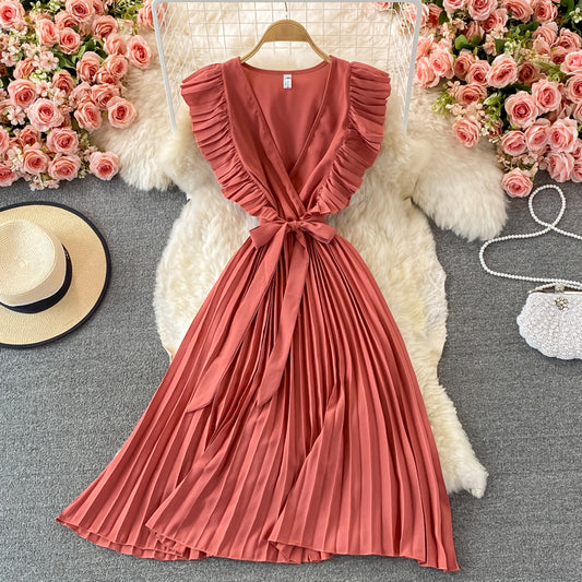 Einfaches V-Ausschnitt Chiffon Kurzes Kleid Modekleid RF0027