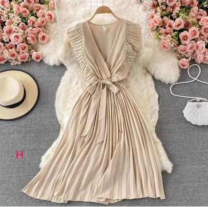 Einfaches V-Ausschnitt Chiffon Kurzes Kleid Modekleid RF0027