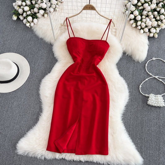 Einfaches Spaghettiträger-Kurzkleid, modisches Kleid RF0022
