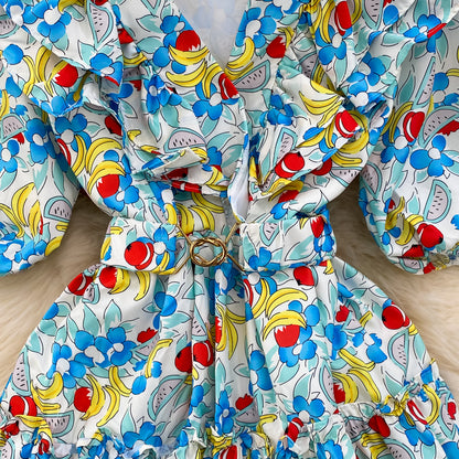 Süße Blumenkleider mit V-Ausschnitt, A-Linien-Modekleider RF0018