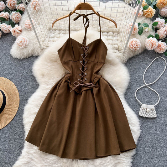 Süßes kurzes Kleid mit Schnürung, A-Linien-Modekleid RF0015