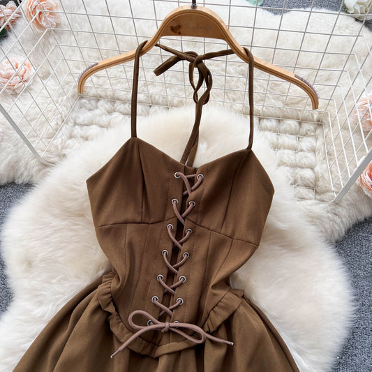 Süßes kurzes Kleid mit Schnürung, A-Linien-Modekleid RF0015