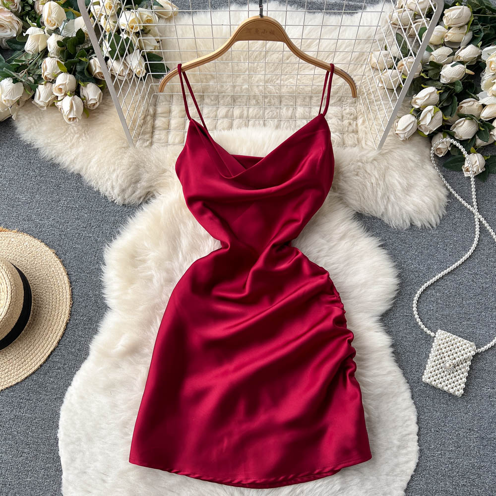 Einfaches Satin-Kurzkleid, Modekleid RF0011