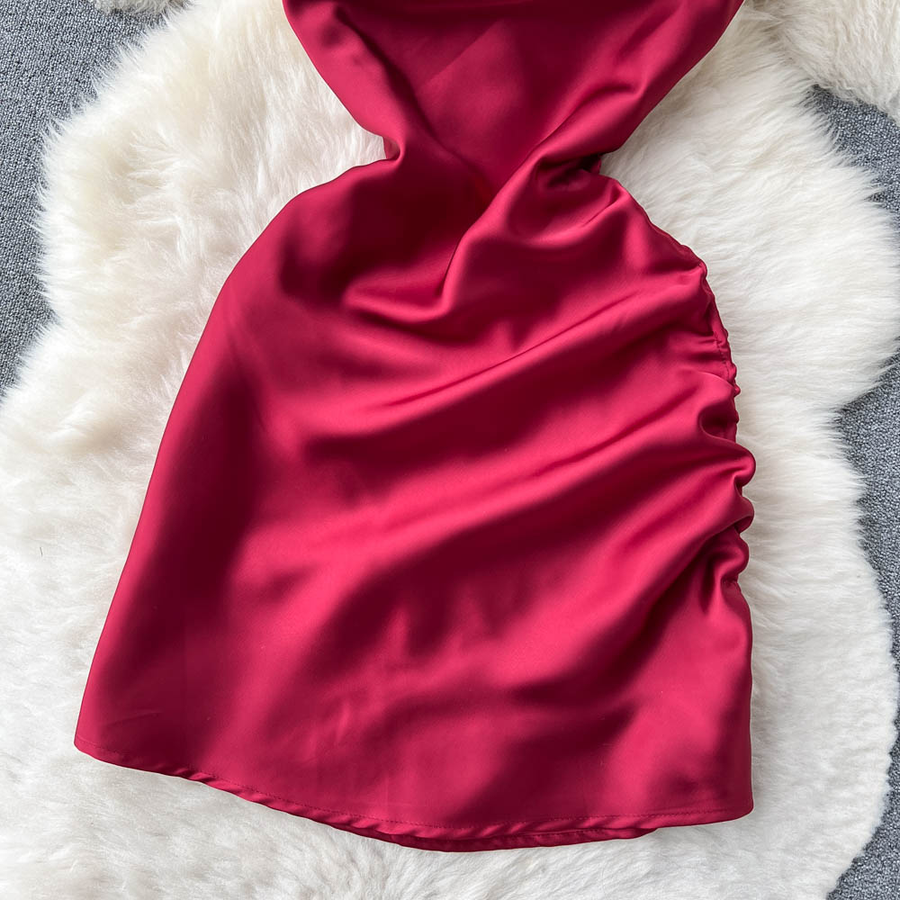 Einfaches Satin-Kurzkleid, Modekleid RF0011