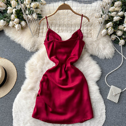 Einfaches Satin-Kurzkleid, Modekleid RF0011