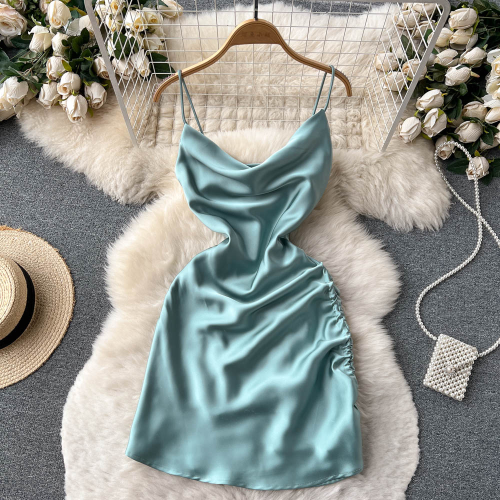 Einfaches Satin-Kurzkleid, Modekleid RF0011