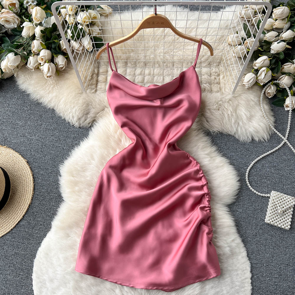 Einfaches Satin-Kurzkleid, Modekleid RF0011