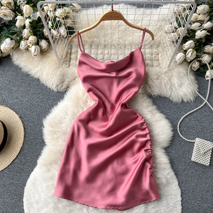 Einfaches Satin-Kurzkleid, Modekleid RF0011