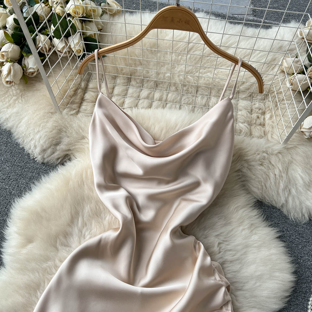 Einfaches Satin-Kurzkleid, Modekleid RF0011