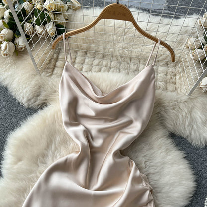 Einfaches Satin-Kurzkleid, Modekleid RF0011
