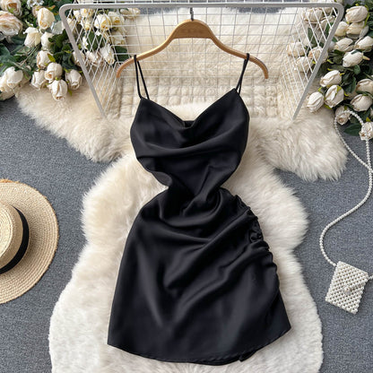 Einfaches Satin-Kurzkleid, Modekleid RF0011