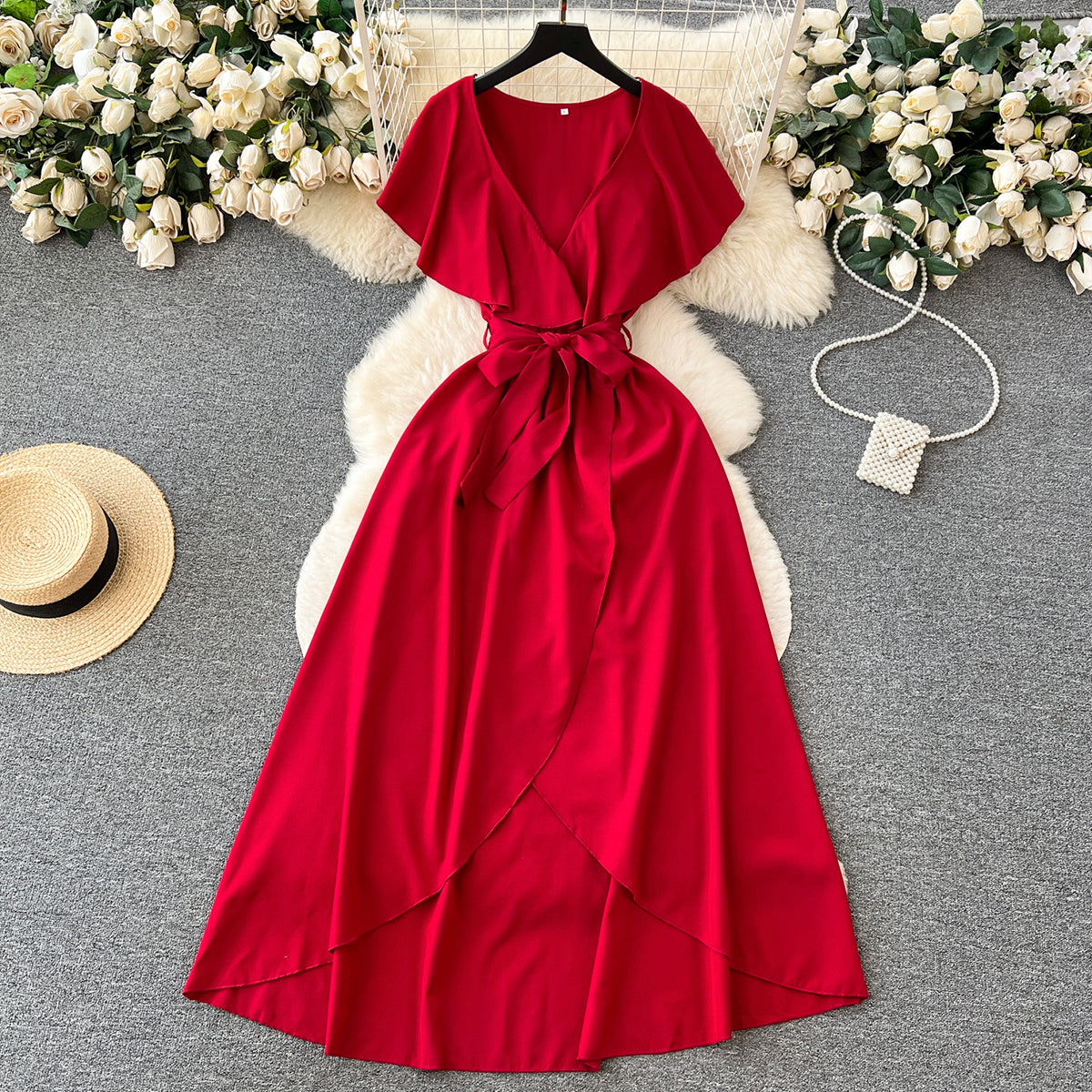 Süßes V-Ausschnitt Kleid, A-Linien Modekleid RF0006
