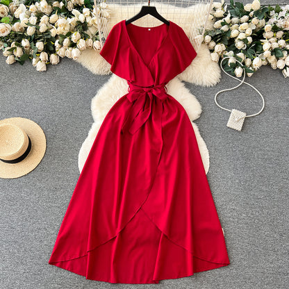 Süßes V-Ausschnitt Kleid, A-Linien Modekleid RF0006