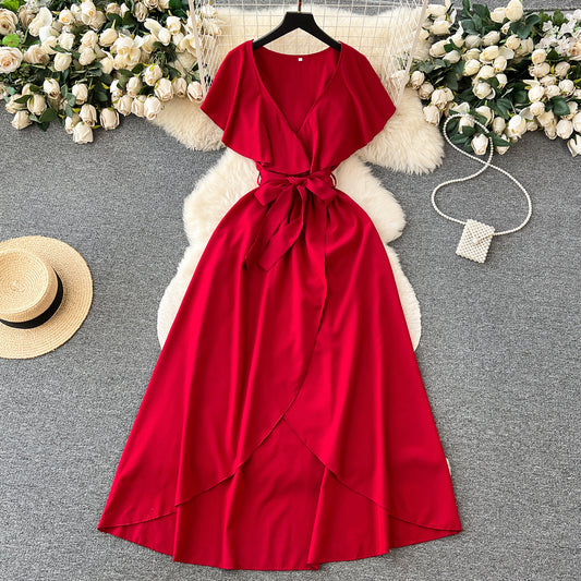 Süßes V-Ausschnitt Kleid, A-Linien Modekleid RF0006