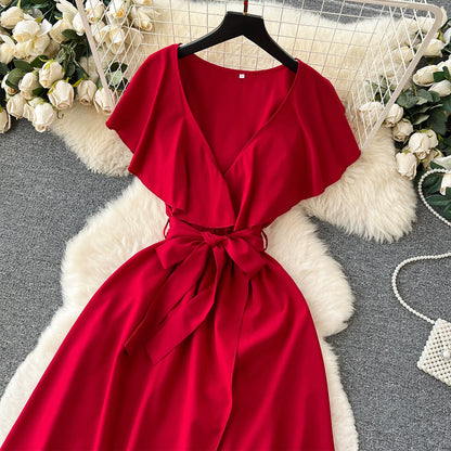 Süßes V-Ausschnitt Kleid, A-Linien Modekleid RF0006