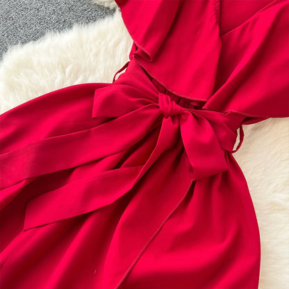 Süßes V-Ausschnitt Kleid, A-Linien Modekleid RF0006