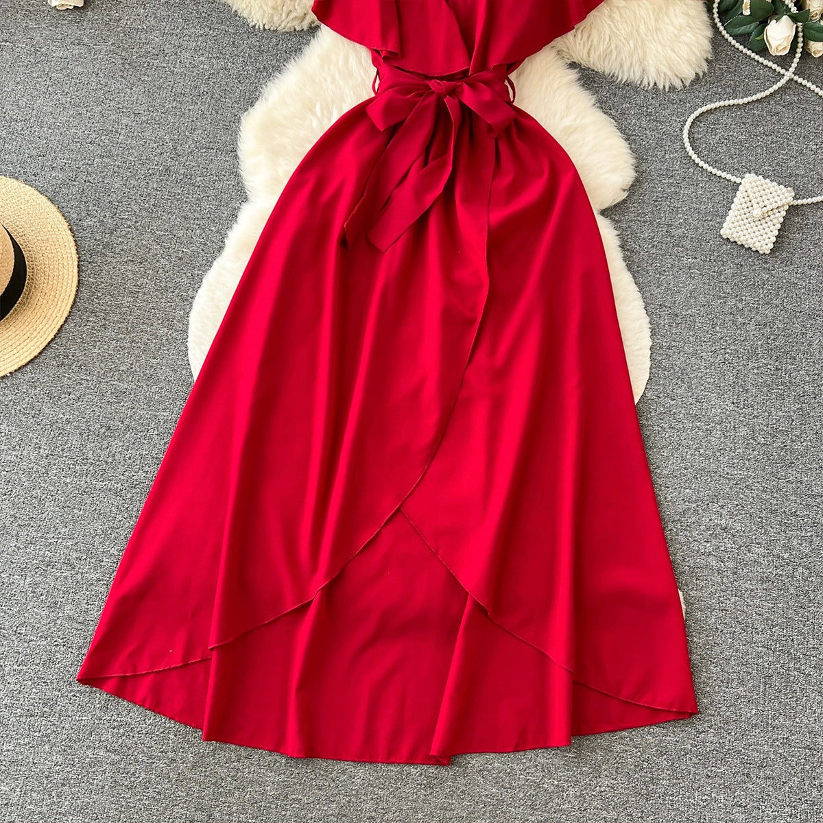 Süßes V-Ausschnitt Kleid, A-Linien Modekleid RF0006