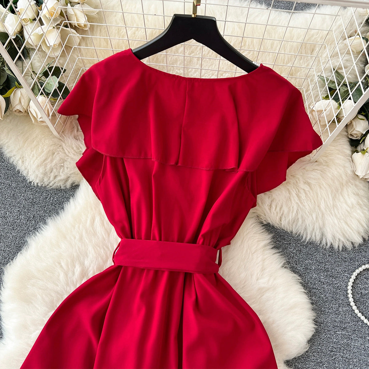 Süßes V-Ausschnitt Kleid, A-Linien Modekleid RF0006