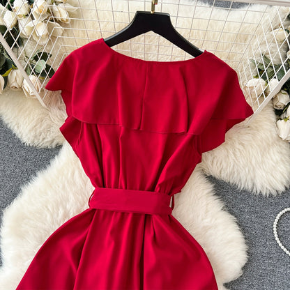 Süßes V-Ausschnitt Kleid, A-Linien Modekleid RF0006
