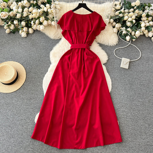 Süßes V-Ausschnitt Kleid, A-Linien Modekleid RF0006