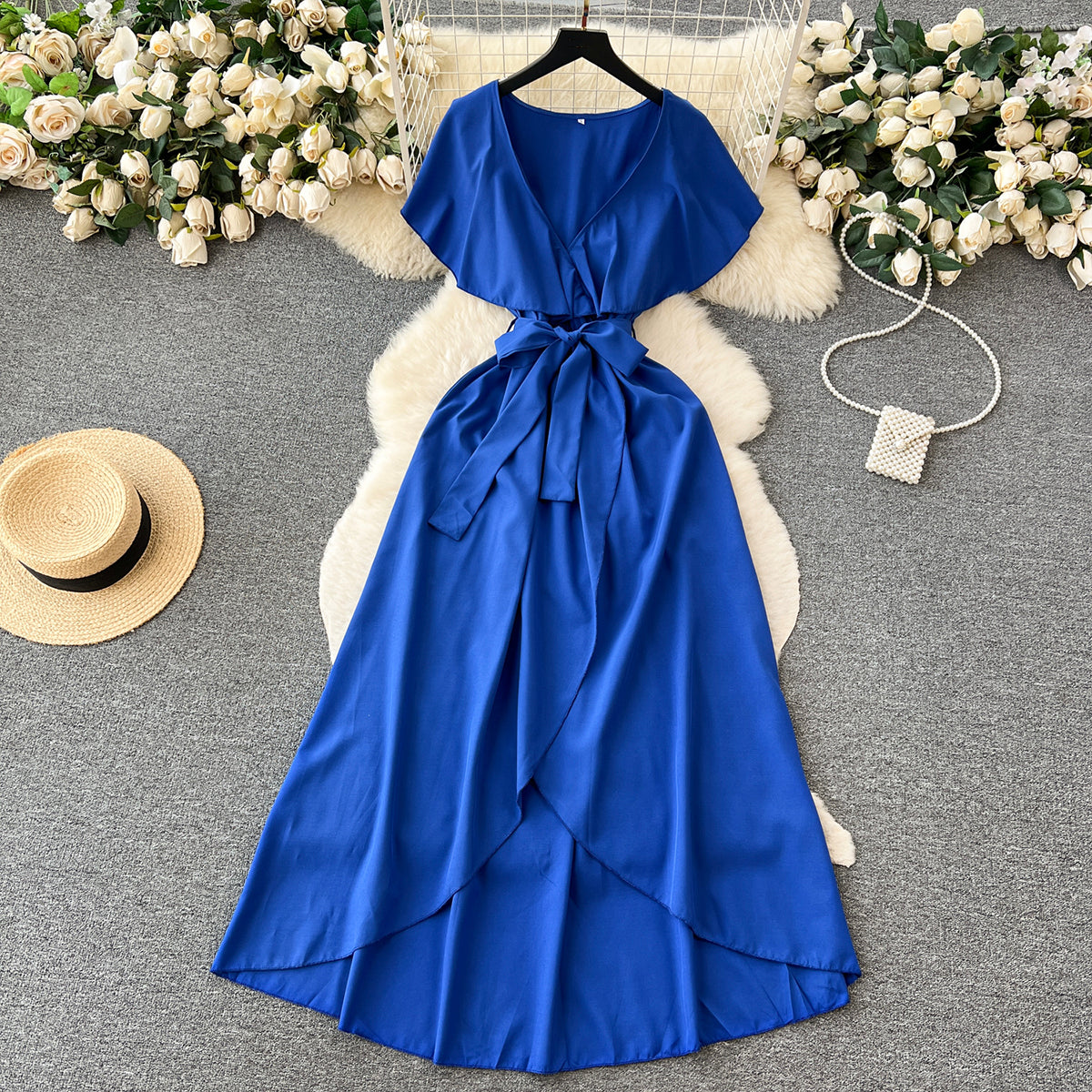 Süßes V-Ausschnitt Kleid, A-Linien Modekleid RF0006