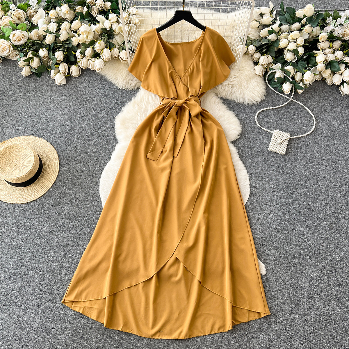 Süßes V-Ausschnitt Kleid, A-Linien Modekleid RF0006