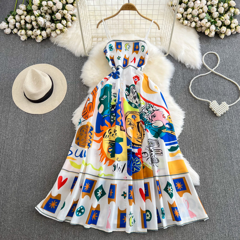 Lebhaftes Sommerkleid mit abstraktem Druck RF0002
