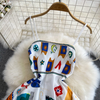 Lebhaftes Sommerkleid mit abstraktem Druck RF0002