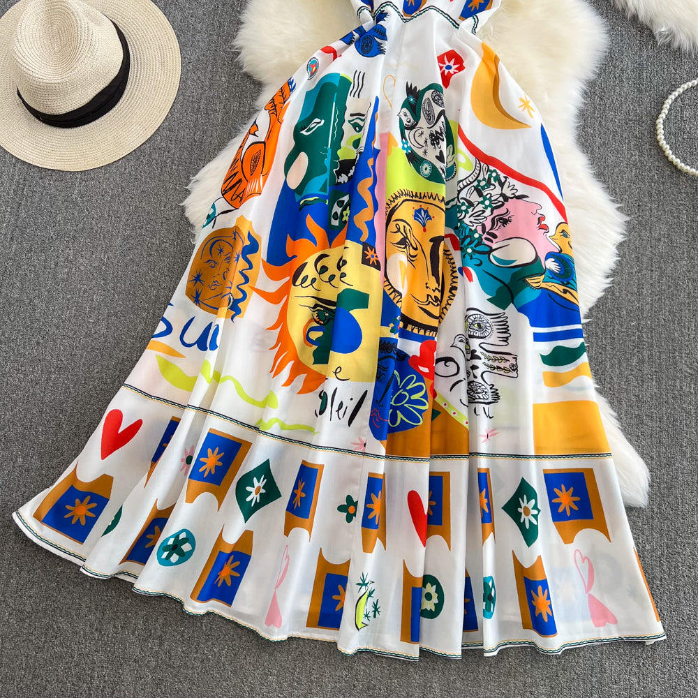 Lebhaftes Sommerkleid mit abstraktem Druck RF0002