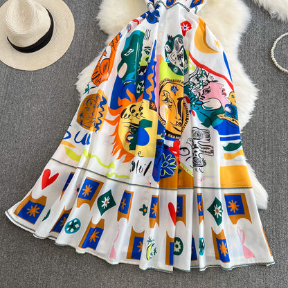 Lebhaftes Sommerkleid mit abstraktem Druck RF0002