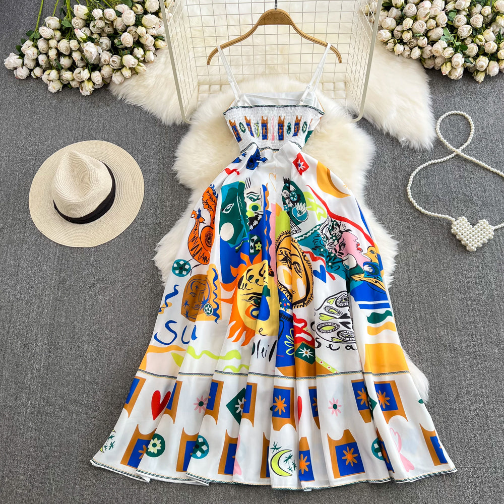 Lebhaftes Sommerkleid mit abstraktem Druck RF0002