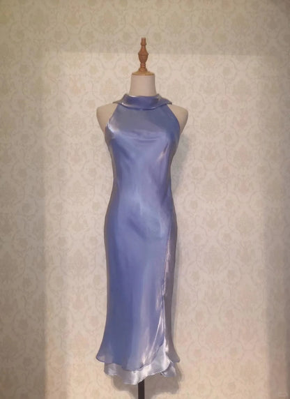Vintage Mermaid High Neck 1950s Lavender Event Birthday Dress Sleeveless Evening Prom Formal Dresses RB3211