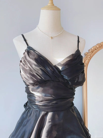 Vintage Ball Gown Spaghetti Straps Black Mini Dress Aesthetic Look Short Homecoming Dresses RB4262