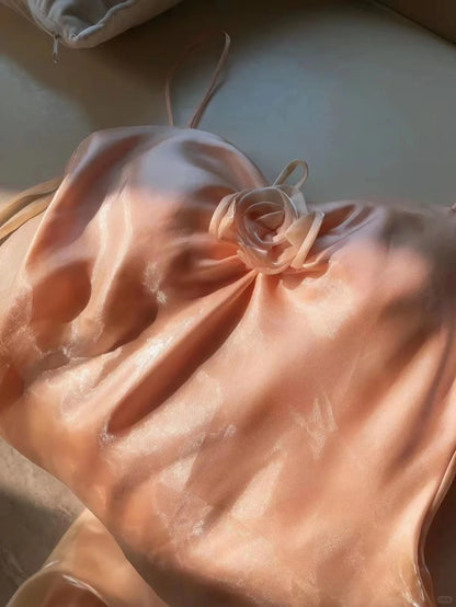 Vintage Prom Dresses 70s Mermaid Spaghetti Straps Blush Pink With Flower Sleeveless Evening Formal Outfits RB4302