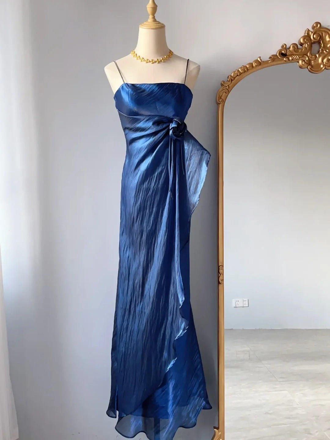 Vintage Mermaid Spaghetti Strap Royal Blue 1950s Event Birthday Dress Long Evening Prom Formal Dresses RB3215