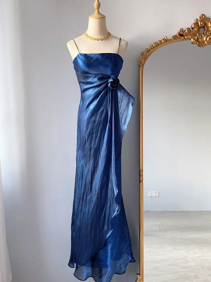 Vintage Mermaid Spaghetti Strap Royal Blue 1950s Event Birthday Dress Long Evening Prom Formal Dresses RB3215