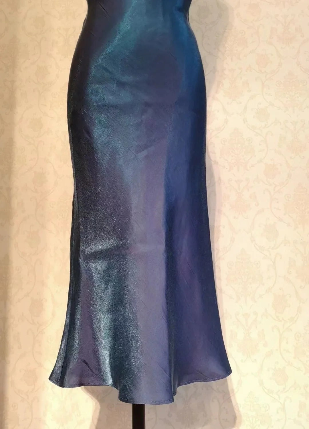 Vintage-Abschlussballkleider 70er Jahre Meerjungfrau Spaghettiträger Marineblau Teelänge Festliche Outfits RB4287