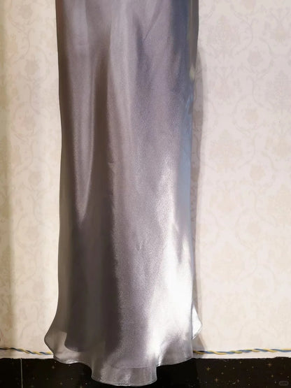 Vintage Prom Dresses 70s Mermaid Spaghetti Straps Grey Sleeveless Floor Length Evening Formal Outfits RB4286