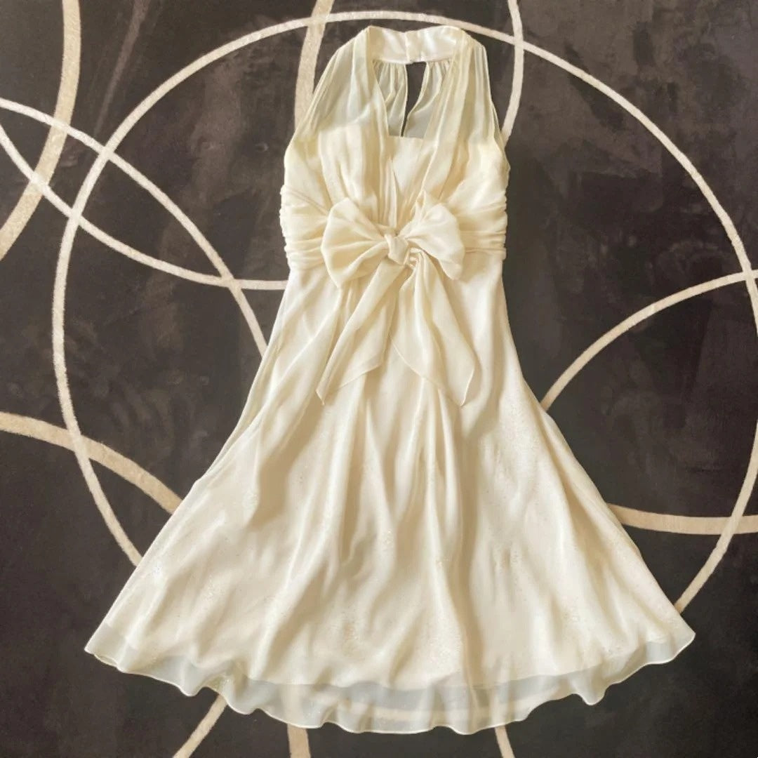 Vintage A line Halter White Chiffon 9th Grad Short length Aesthetic Look Homecoming Dresses RB4299