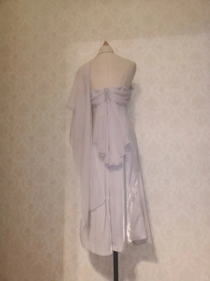Vintage Abschlussballkleider 70er Jahre Meerjungfrau Spaghettiträger Flieder mit Umhang Teelänge Formelle Outfits RB4285
