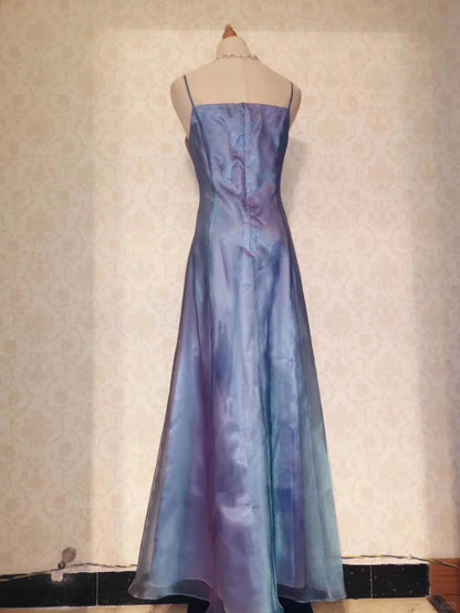 Vintage Prom Dresses 70s A Line Spaghetti Straps Lavender Sleeveless Evening Formal Outfits RB4317