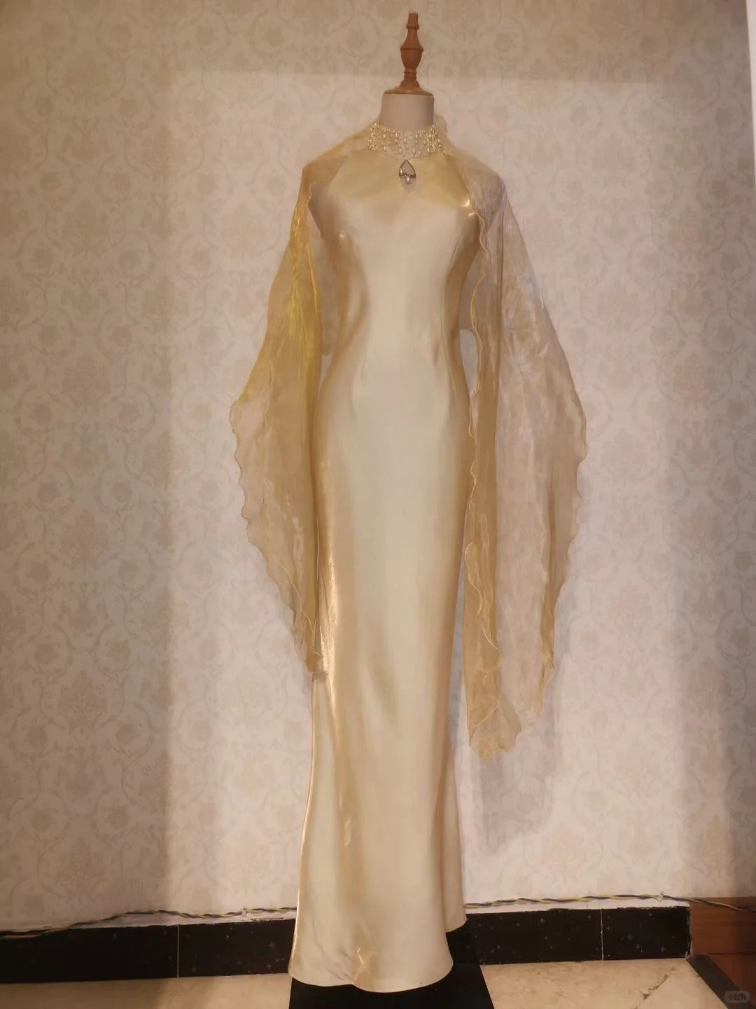 Vintage Mermaid High Neck Yellow Event Birthday Dress Sleeveless Evening Prom Formal Dresses RB3207