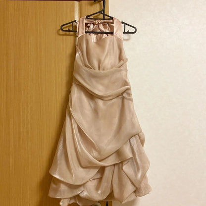 Vintage A line Halter Champagne Chiffon 12th Grad Knee length Aesthetic Look Homecoming Dresses RB4305