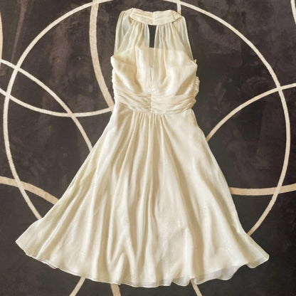 Vintage A line Halter White Chiffon 9th Grad Short length Aesthetic Look Homecoming Dresses RB4299