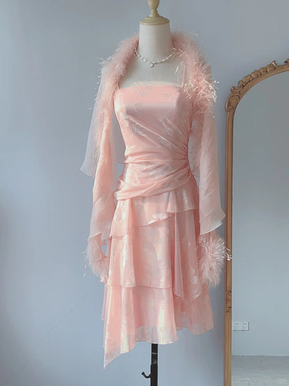 Modest Mermaid Spaghetti Strap Blush Pink Knee Length Spring Summer Event Outfits Wedding Guest Dresses RB3236