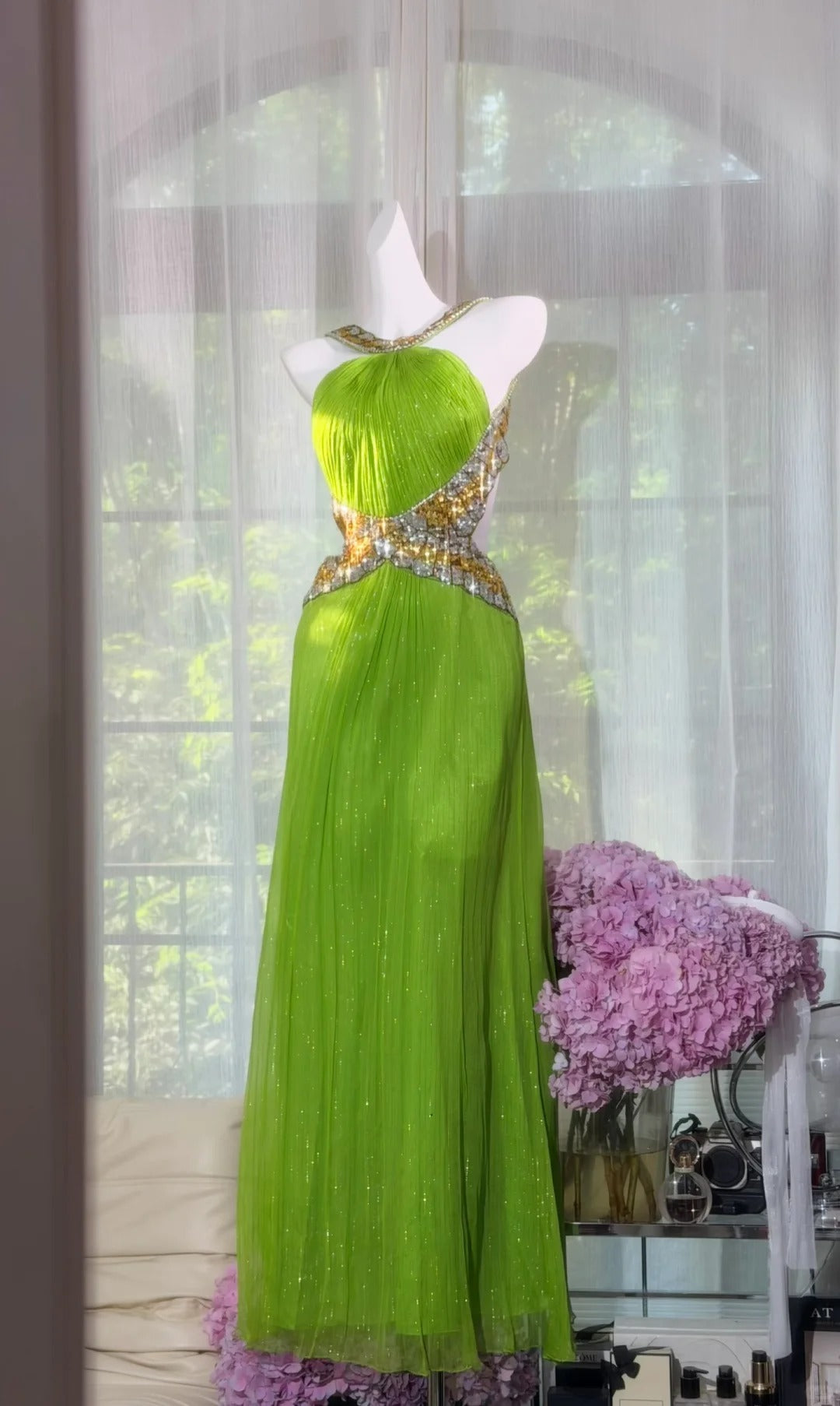 Sexy Mermaid Halter Green Backless Chiffon With Beading Prom Dress Formal Outfits Party Dresses RB7570