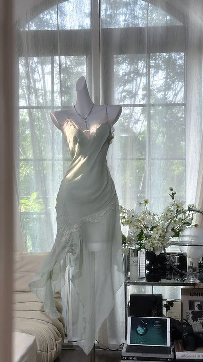 Charmantes Robes de Bal Sirène Bretelles Spaghetti Mousseline Longueur Thé Tenues de Soirée N3560