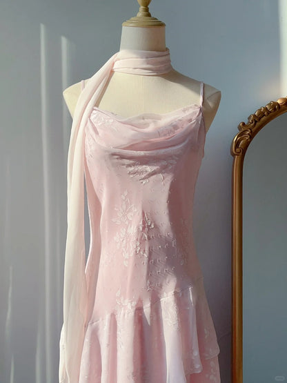 Vintage Prom Dresses 90s Mermaid Spaghetti Straps Pink With Ruffles Sleeveless Knee Length Formal Outfits RB4256